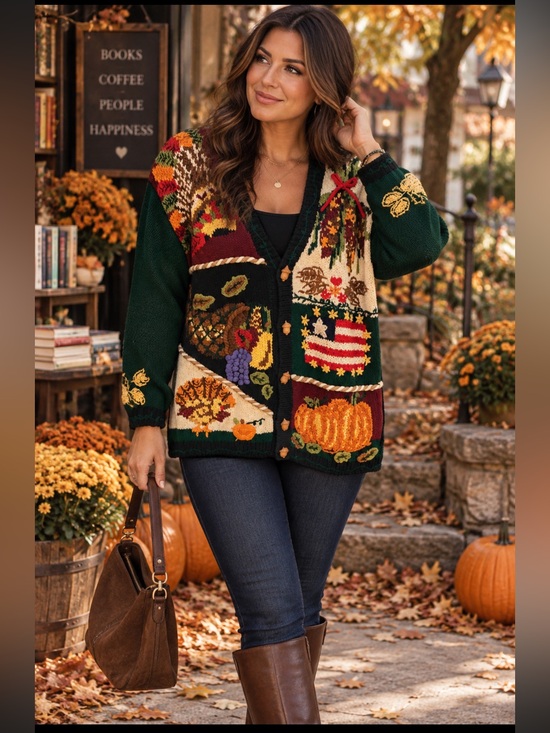 Eagles Eye Sweaters - Vintage hand knit fall embroidered chunky cardigan sweater